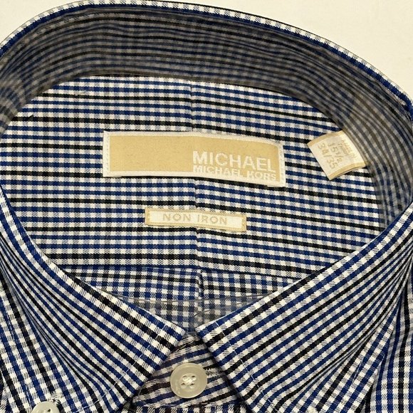 NWT Michael Kors Classic Fit Non Iron 15.5  34/35 Button Shirt Blue Check - Picture 3 of 7